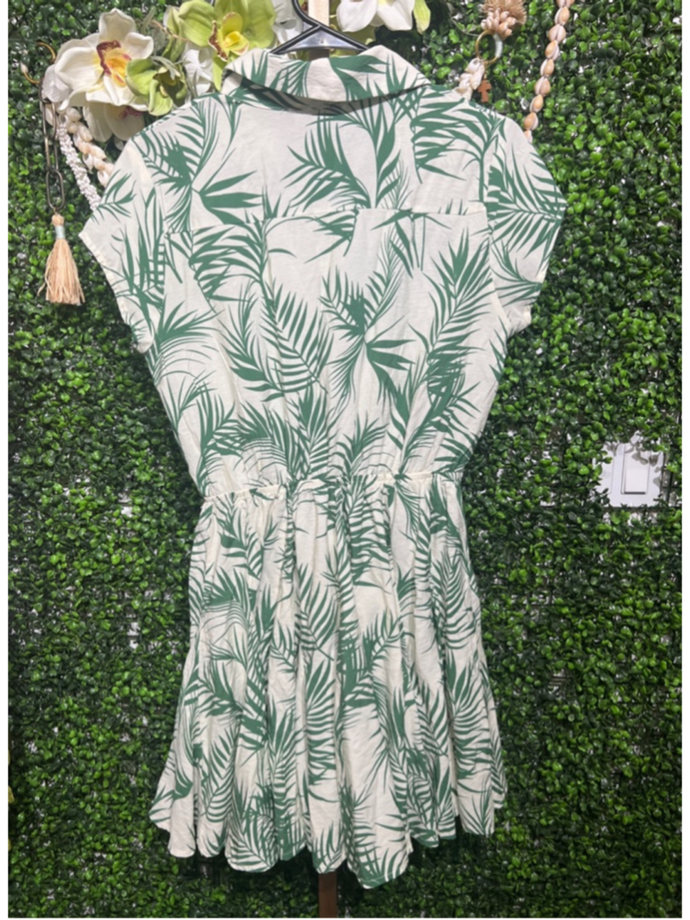 Women's Aakaa White Green Palm Print Mini Dress S - Picture 7 of 8